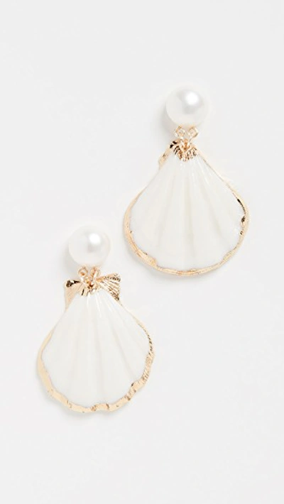 Mercedes Salazar Pearl Stud Shell Drop Earrings In White