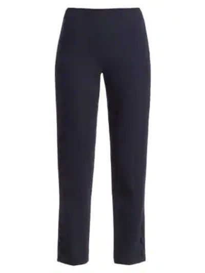 Lela Rose Button Detail Wool Crepe Pants In Navy