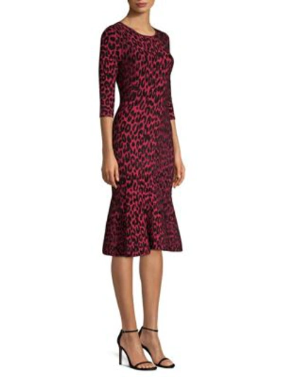 Milly Textured Leopard Mermaid Dress In Ruby Multi