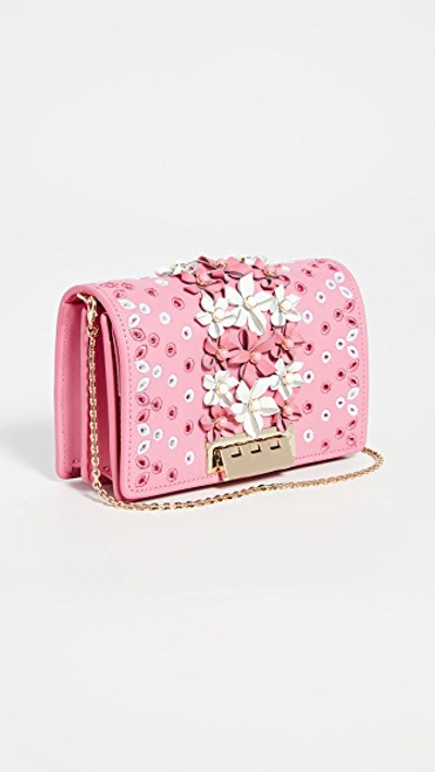 Zac Zac Posen Earthette Floral Applique Accordion Mini Crossbody In Bubble Gum