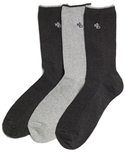 Polo Ralph Lauren Women's Ribbed Cotton Trouser 3 Pack Socks In Charcoal