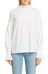 Merlette Majorelle White Smocked Cotton Blouse In Neutrals