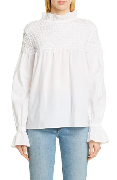 Merlette Majorelle White Smocked Cotton Blouse