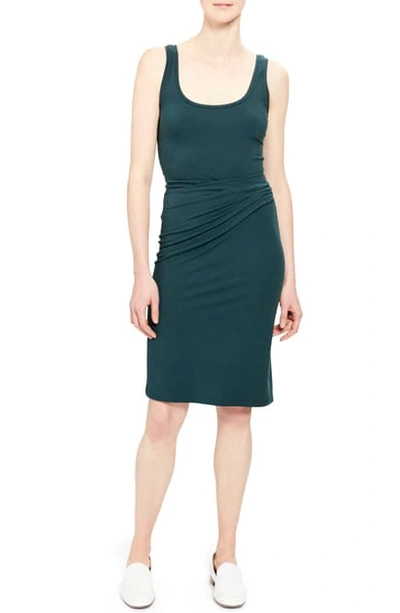 Theory Rubric Ruched Stretch Jersey Tank Dress In Pine Green
