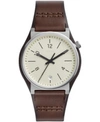 FOSSIL MENS BARSTOW SILVER TONE CASE BROWN LEATHER STRAP