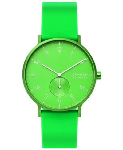 Skagen Aaren Kulor Neon Silicone Strap Watch 41mm In Green