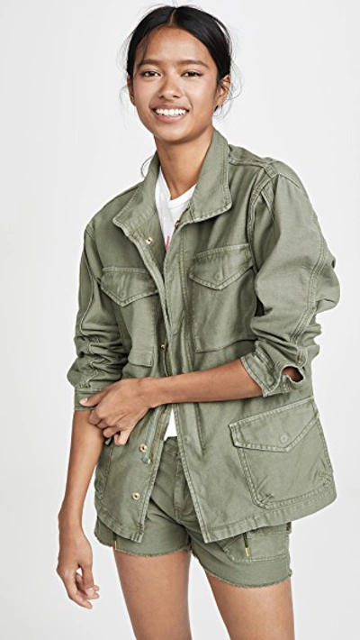 Frame Drawstring-waist Cotton Military Jacket In Olive/army