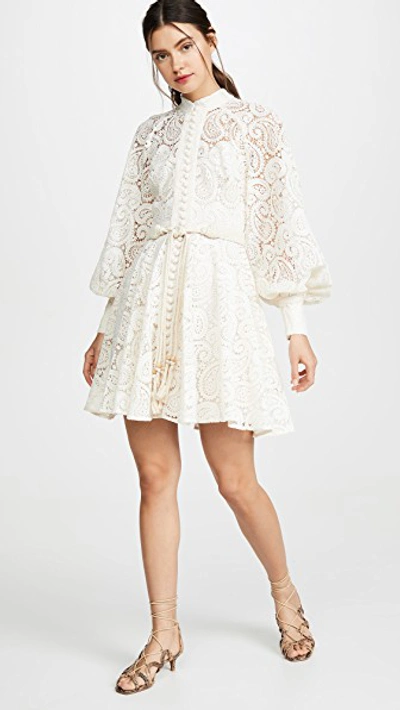 Zimmermann Amari Paisley-crochet Mini Dress In White