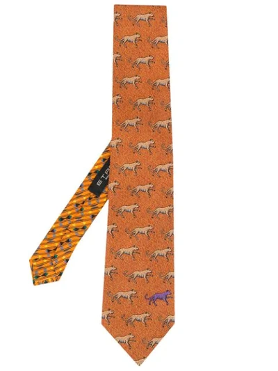Etro Cheetah Print Tie - 橘色 In Orange