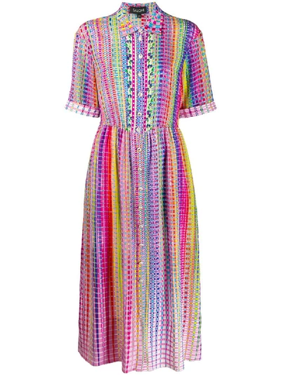 Saloni Ash-b Printed Silk Crepe De Chine Midi Dress In Rainbow Check