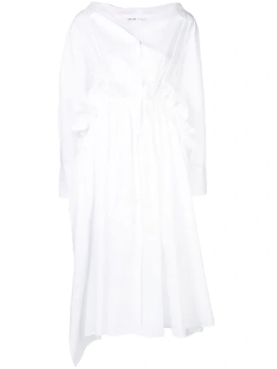 Adeam Ruffle-trimmed Cotton-blend Poplin Midi Shirt Dress In White