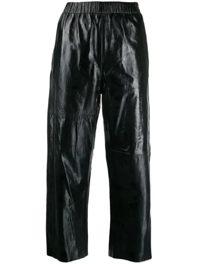 Mm6 Maison Margiela High-rise Cropped Leather Trousers In Black