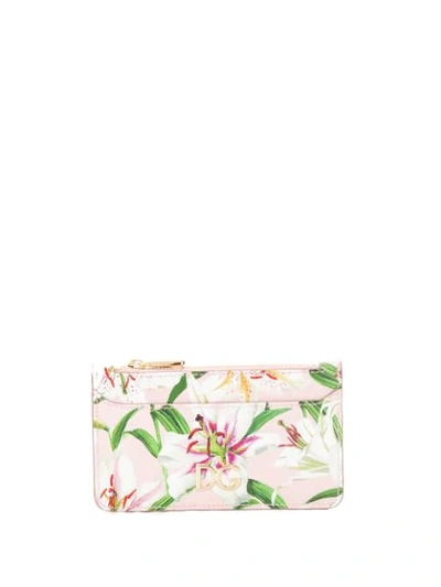Dolce & Gabbana Mini Lily Print Leather Card Case In Gigli Rosa