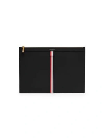 Thom Browne Small Zip Leather Tablet Holder In Black