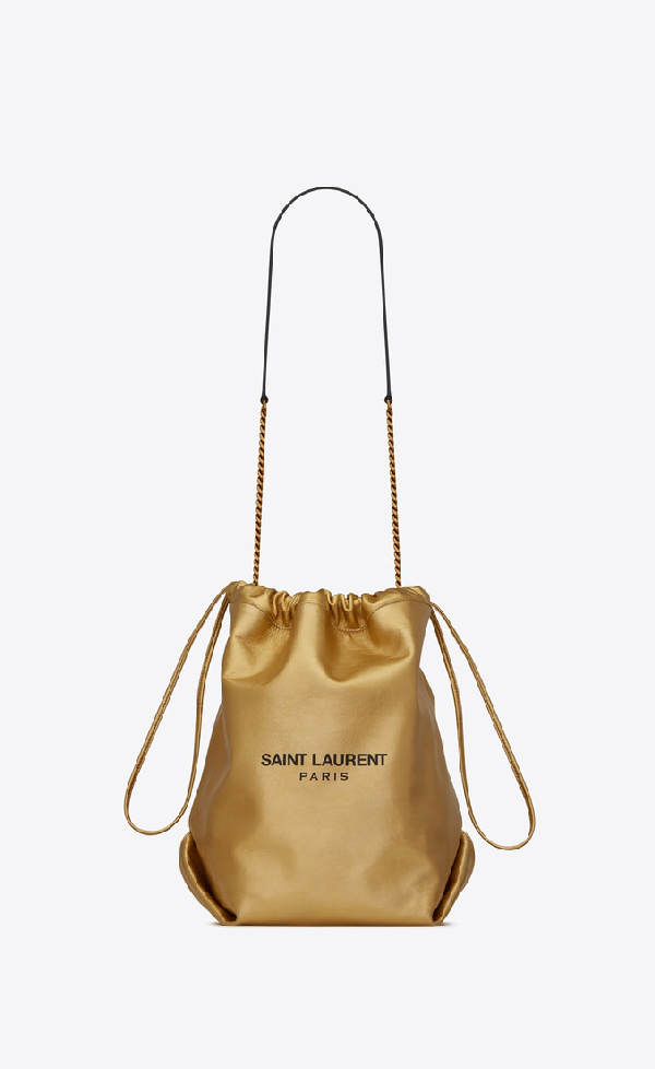 Saint Laurent Teddy Bucket Bag In Lamé-look Leather In Gold | ModeSens