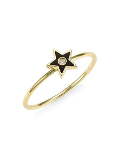 Ef Collection 14k Yellow Gold, Diamond & Enamel Star Stack Ring