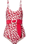 ADRIANA DEGREAS BACIO BELTED PRINTED SWIMSUIT