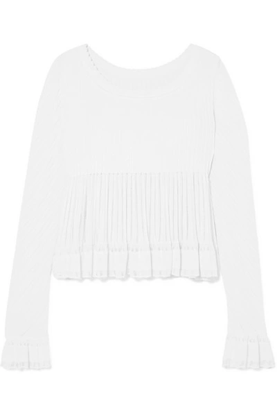 Alaïa Ruffled Ribbed-knit Top In White