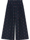 Gucci Cherry Fil Coupé Wool Culotte Pant In 4956 Blue