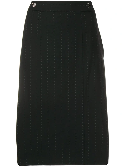 Pre-owned Ferragamo 2000's Pinstripe Straight Skirt In Black