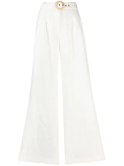Zimmermann Honour Ivory Wide-leg Linen Trousers In White