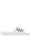 Ea7 Logo-embossed Faux-leather Slides In White