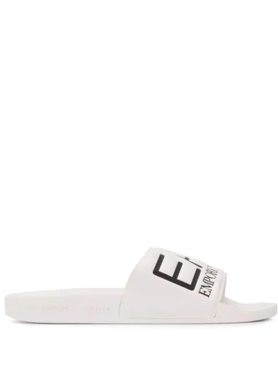 Ea7 Logo-embossed Faux-leather Slides In White