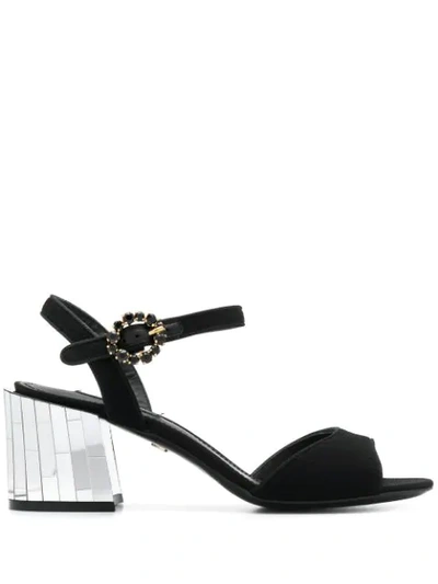 Dolce & Gabbana Mirrored Mosaic Heel Sandals In Black