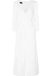 Talbot Runhof Silva Cropped Cape-effect Draped Crepe Jumpsuit In White
