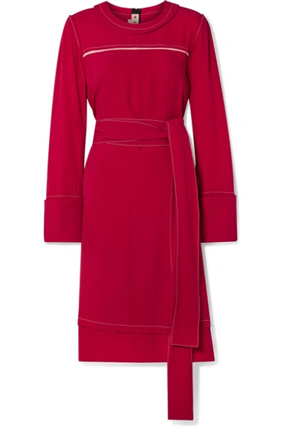 Marni Crepe Satin Long-sleeve Dress In Red