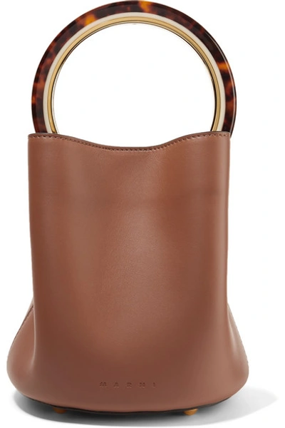 Marni Pannier Leather Bucket Bag In Brown