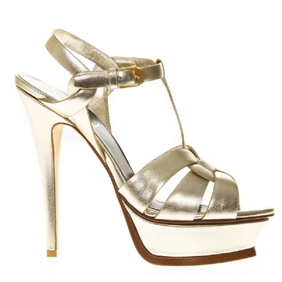 Saint Laurent Tribute Platinum Metallic Leather Sandals