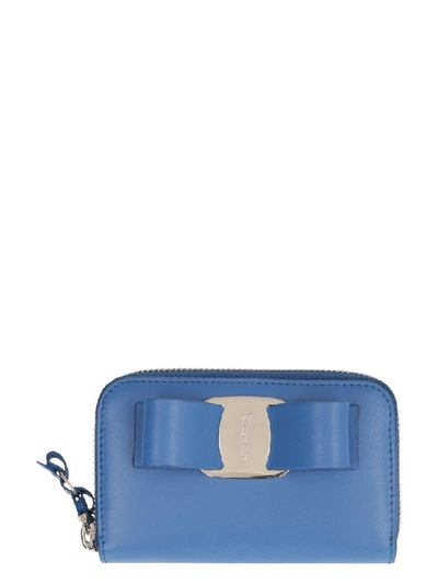 Ferragamo Leather Card Holder With Vara Bow In Blue