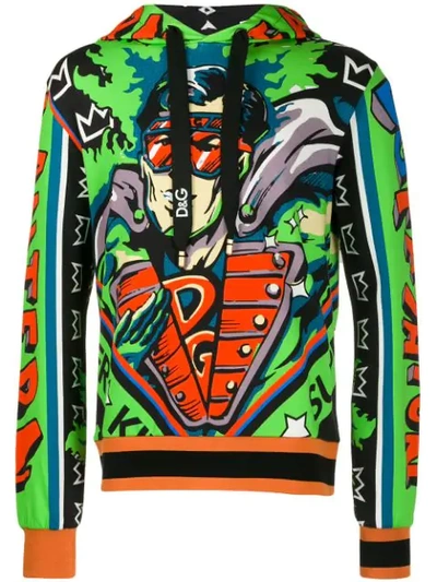 Dolce & Gabbana Cotton Hoodie With Superhero King Print In Multicolor