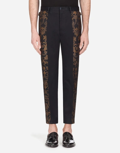 Dolce & Gabbana Stretch Cotton Pants With Bands In Black