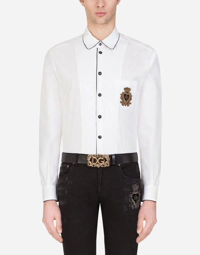 Dolce & Gabbana Cotton Jacquard Pajama Shirt With Patch In White