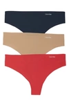 Calvin Klein Invisibles Thongs, Set Of 3 In Bare/ Fire Lily/ Speakeasy