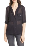 EQUIPMENT Parnella Tonal Pattern Elbow Sleeve Silk Shirt,19-2-005257-TP02928