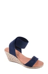 Andre Assous Antonela Ankle Strap Espadrille Wedge Sandal In Navy Fabric