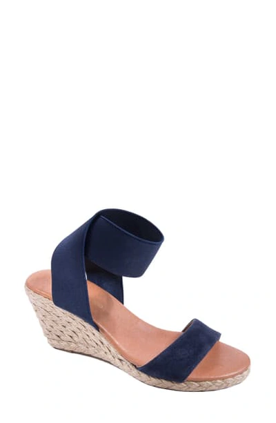 Andre Assous Antonela Ankle Strap Espadrille Wedge Sandal In Navy Fabric