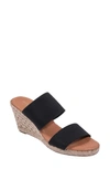 Andre Assous Amalia Strappy Espadrille Wedge Slide Sandal In Black Fabric