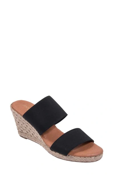 Andre Assous Amalia Strappy Espadrille Wedge Slide Sandal In Black Fabric