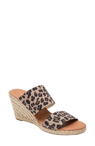 Andre Assous Amalia Strappy Espadrille Wedge Slide Sandal In Leopard Print Fabric