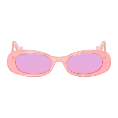 Gucci Pink Oval-frame Sunglasses In Fluorescent Pink Acetate