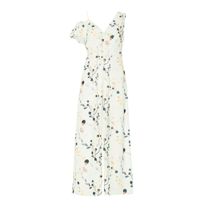 Paisie Floral Asymmetric Shoulder Jumpsuit With Gathered Details In Mint Floral