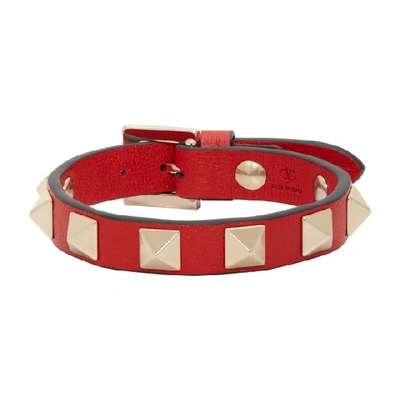 Valentino Garavani Garavani Rockstud Small Leather Bracelet In Red