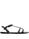 Valentino Rockstud Flat Sole Open Toe Sandals In Black