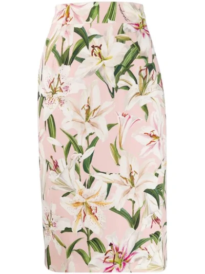 Dolce & Gabbana Printed Cady Stretch Pencil Skirt In Pink
