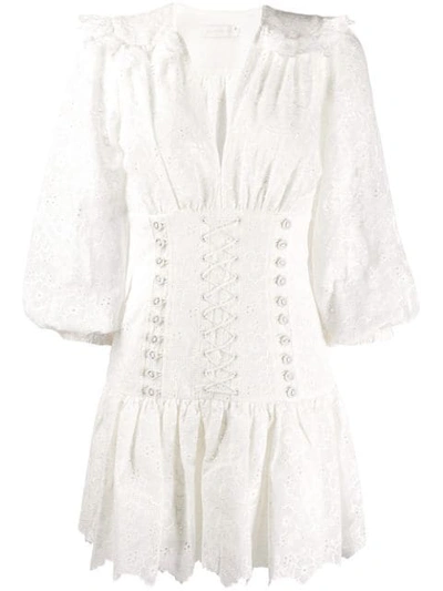 Zimmermann Honour Lace-up Broderie Anglaise Cotton Mini Dress In White
