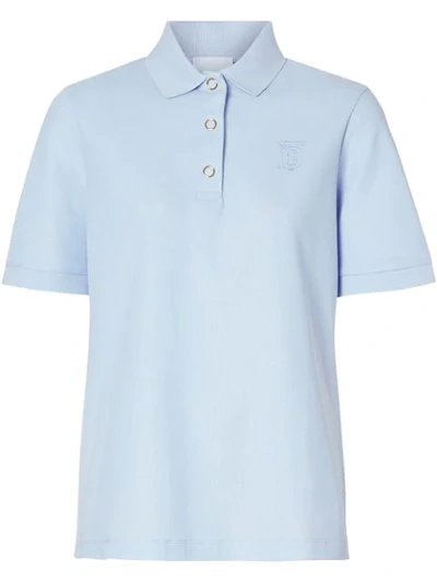 Burberry Monogram Motif Cotton Piqué Polo Shirt In Pale Blue